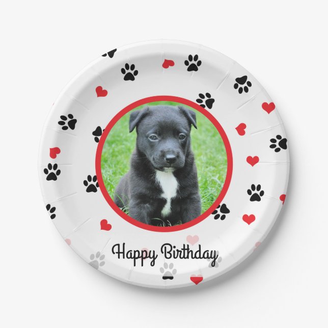 pet photo with cute sweet paw and heart pattern paper plates (Front)
