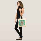 Pet Photo with Dog Bone and Paw Prints Green Tote Bag (Front (Model))