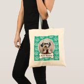 Pet Photo with Dog Bone and Paw Prints Green Tote Bag (Front (Product))