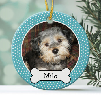 Pet Photo With Dog Bone - Double Sided Ceramic Ornament by MyGiftShop at Zazzle