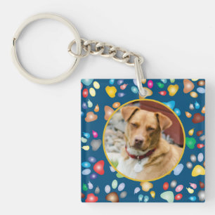 Pet Photo with Paw Prints Keychain