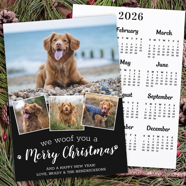 Pet Photo Woof Merry Christmas Dog 2026 Calendar Holiday Card (Creator Uploaded)