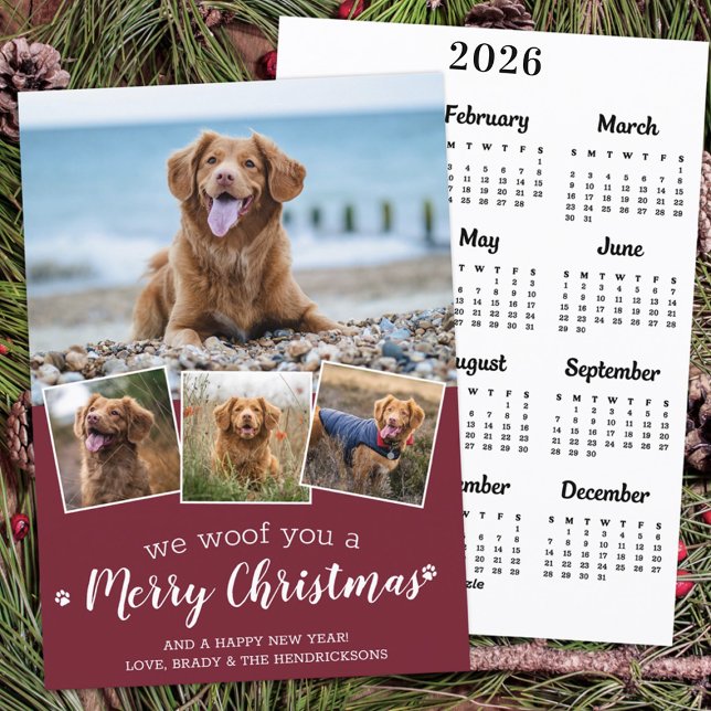 Pet Photo Woof You Merry Christmas 2026 Calendar Holiday Card (Creator Uploaded)