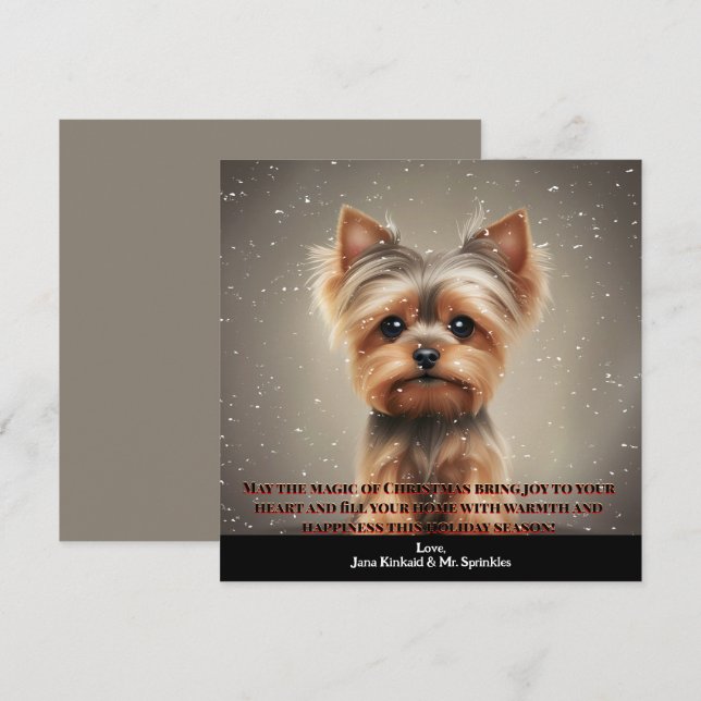 Pet Photo Yorkie Dog Fun Simple Christmas Card (Front/Back)