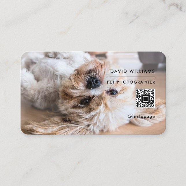 Pet Photographer QR Code Professional White Business Card (Front)