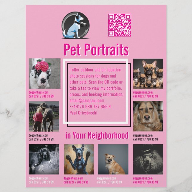 Pet Photography Session Flyer With QR Code & Tear‑ (Front)