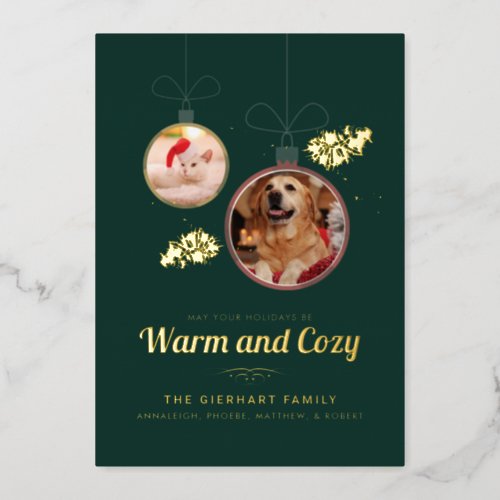 Pet Photos Family Christmas Modern Gold Foil Holiday Card