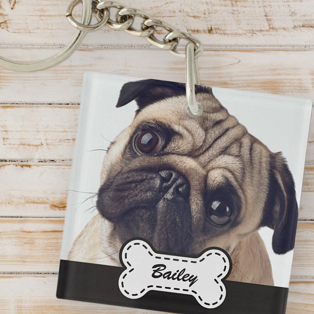 Pet Photos on Cute Dog Bone Add Name Keychain (Creator Uploaded)