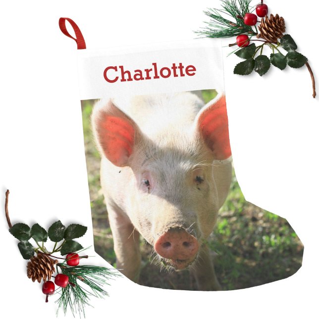 Pet Pig Lover Photo & Name Personalized Small Christmas Stocking (Creator Uploaded)