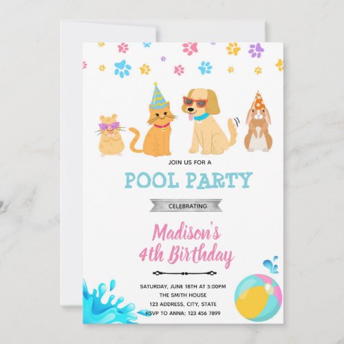 Pet pool party under the sea invitation