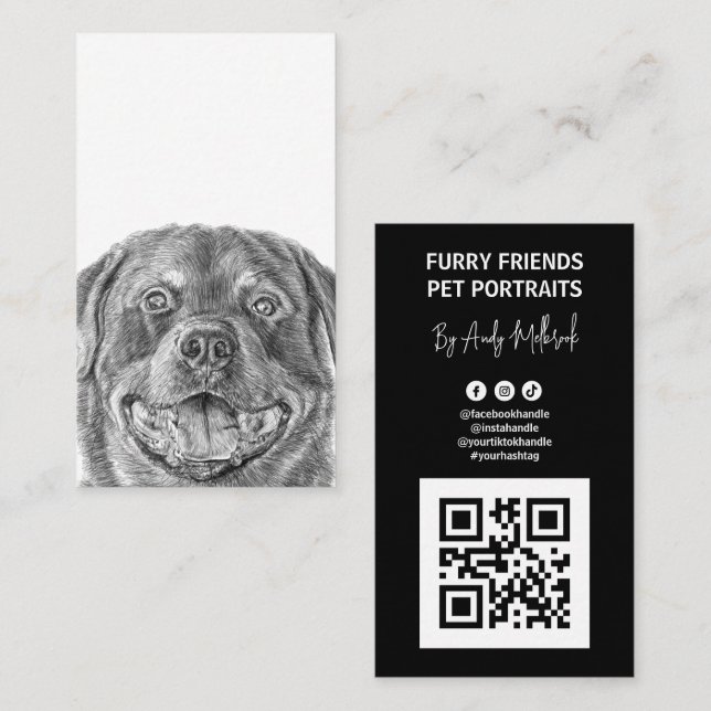 Pet Portrait Art QR Code Business Card (Front/Back)