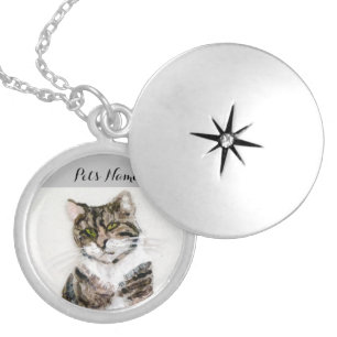 Pet Portrait Cat Painting Memorial Locket Necklace