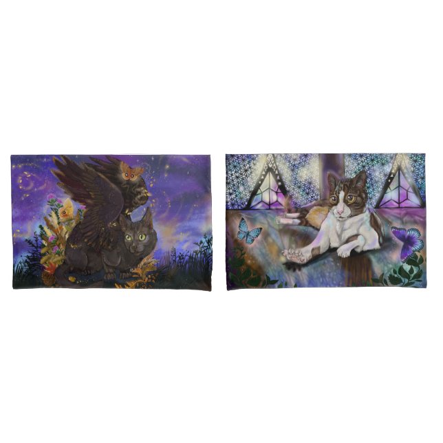 Pet Portrait Magical Kitties Pillow Case (Front-Set)