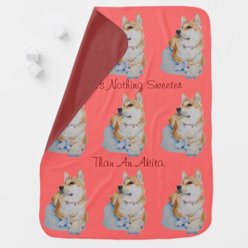 pet portrait of japanese akita with teddies dog receiving blanket