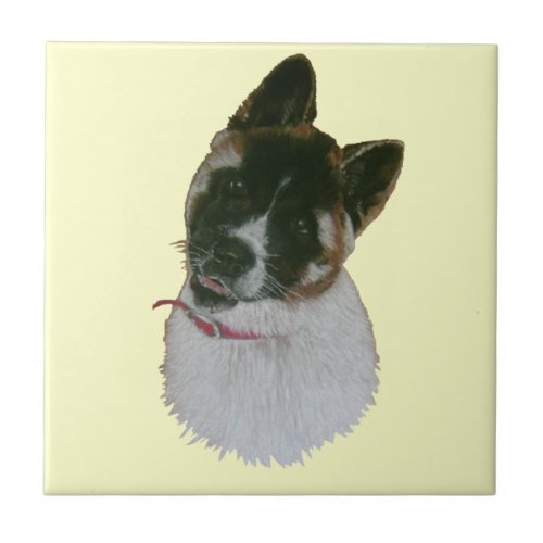 pet portrait painting of cute puppy akita dog ceramic tile