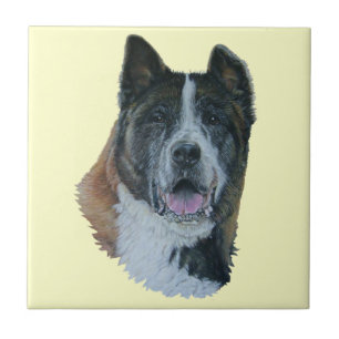 pet portrait painting of large japanese akita dog tile