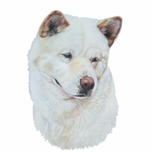 pet portrait painting of white akita dog statuette