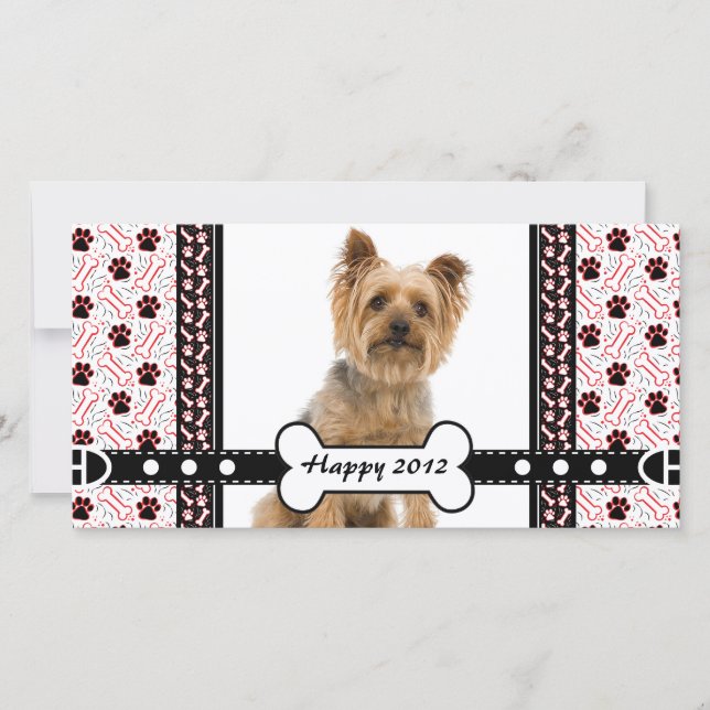 Pet Portrait Photo Card Paw and Bone (Front)
