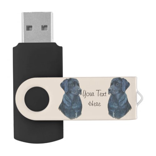 pet portrait picture of black labrador dog USB flash drive