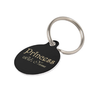 Pet Princess Black and Gold Personalized Name Tag