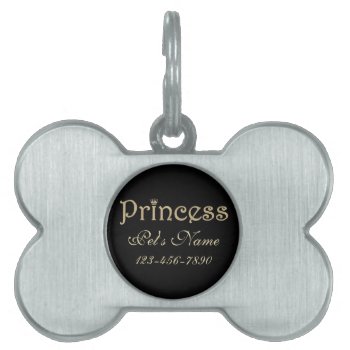 Pet Princess Black And Gold Personalized Pet Name Tag by elizme1 at Zazzle