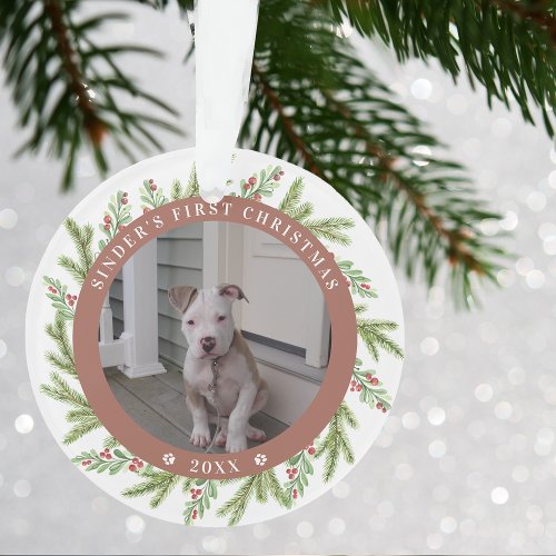 Pet Puppy Dog First Christmas 2 Photos Greenery Ornament
