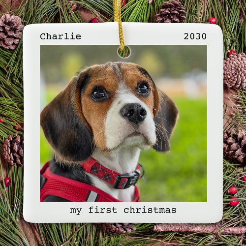 Pet Puppy Dog Photo Personalized First Christmas Ceramic Ornament