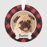 Pet Puppy Dog Red Buffalo Plaid Photo Monogram Ornament