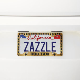 Pet Puppy Dog Taxi Funny Gold  License Plate Frame