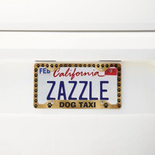 Pet Puppy Dog Taxi Funny Gold  License Plate Frame
