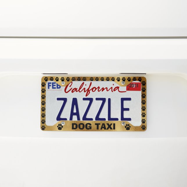 Pet Puppy Dog Taxi Funny Gold  License Plate Frame (On Car)