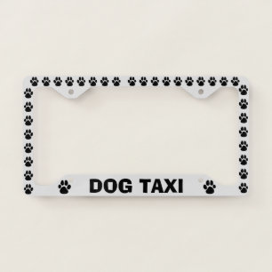 Pet Puppy Dog Taxi Funny White License Plate Frame