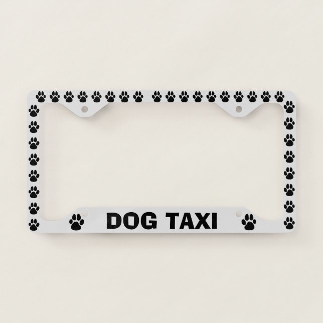 Pet Puppy Dog Taxi Funny White License Plate Frame (Front)