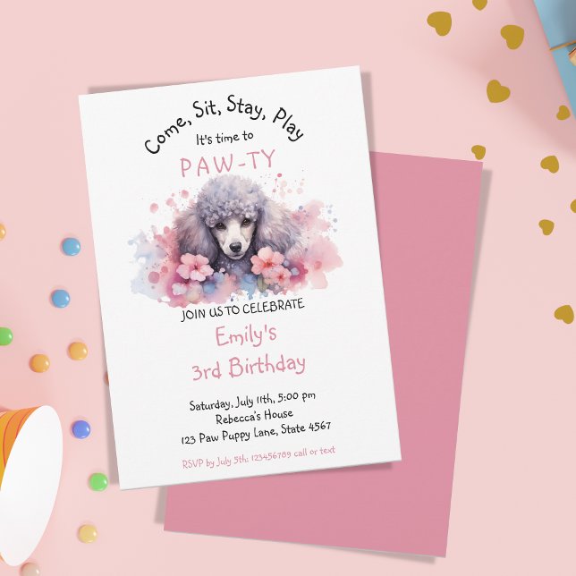 Pet Puppy Poodle Dog Birthday Pawty  Invitation (Creator Uploaded)