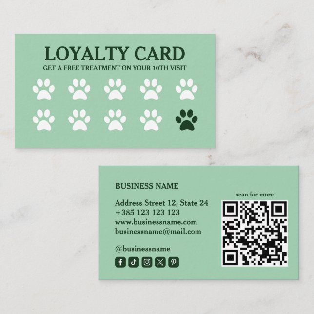 Pet QR Code Green Loyalty Card (Front/Back)