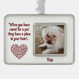 Pet Quote Red Pawprint Filled Heart Shape and Name Christmas Ornament