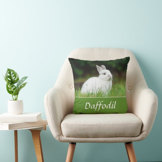 Pet Rabbit Custom Photo and Name Keepsake Throw Pillow (Chair)