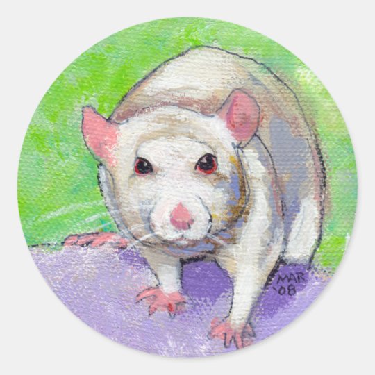 Pet Rat Cute Colorful Acrylic Painting White Rats Classic Round