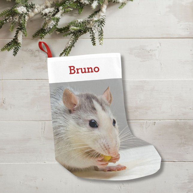 Pet Rat Lover Photo & Name Personalized Small Christmas Stocking (Creator Uploaded)