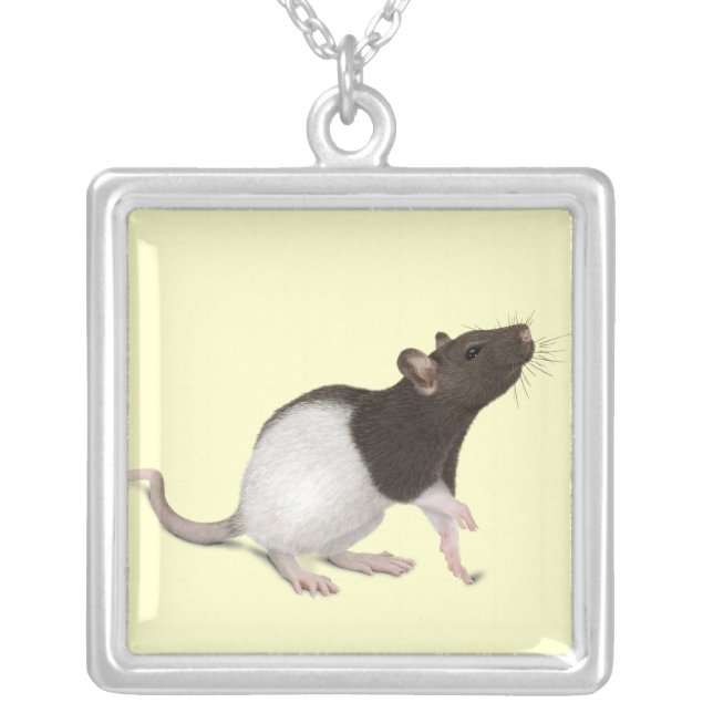 Pet Rat Painting Silver Plated Necklace (Front)