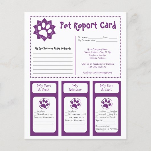 Pet Report Cards (Front)