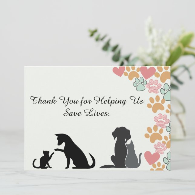 Pet Rescue Appreciation supporters Thank You Card (Standing Front)