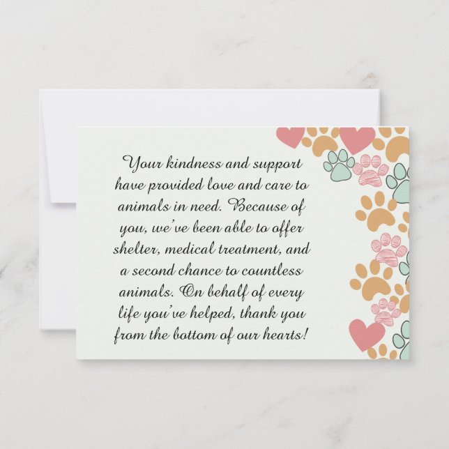 Pet Rescue Appreciation supporters Thank You Card (Back)