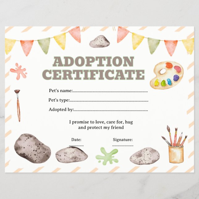 Pet rocks adopt certificate editable flyer (Front)