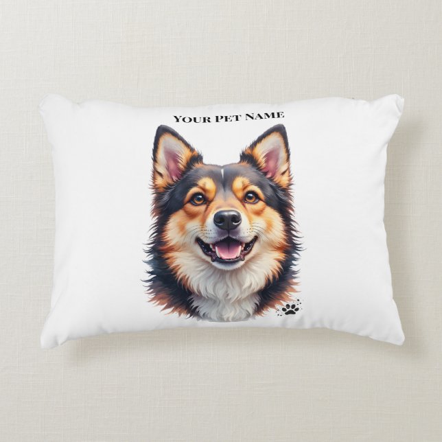 Pet’s Simple Modern Name & Photo Custom Design Accent Pillow (Front)
