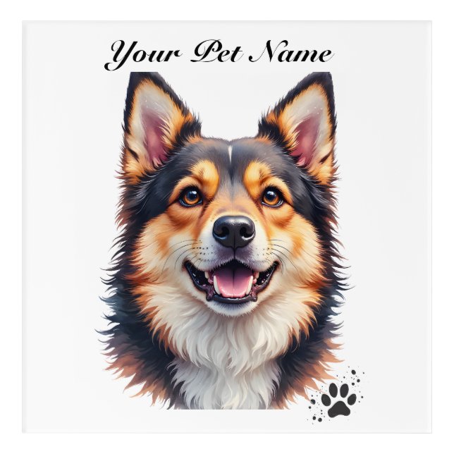 Pet’s Simple Modern Name & Photo Custom Design Acrylic Print (Front)