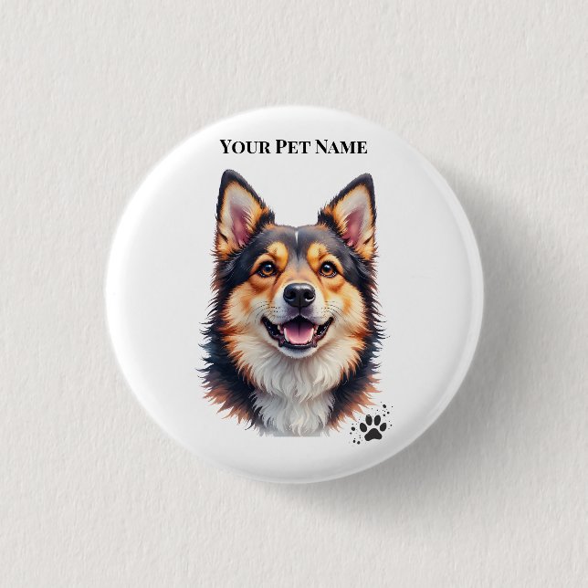 Pet’s Simple Modern Name & Photo Custom Design Button (Front)