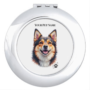 Pet’s Simple Modern Name & Photo Custom Design Compact Mirror