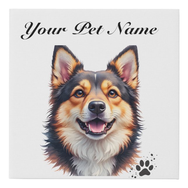 Pet’s Simple Modern Name & Photo Custom Design Faux Canvas Print (Front)