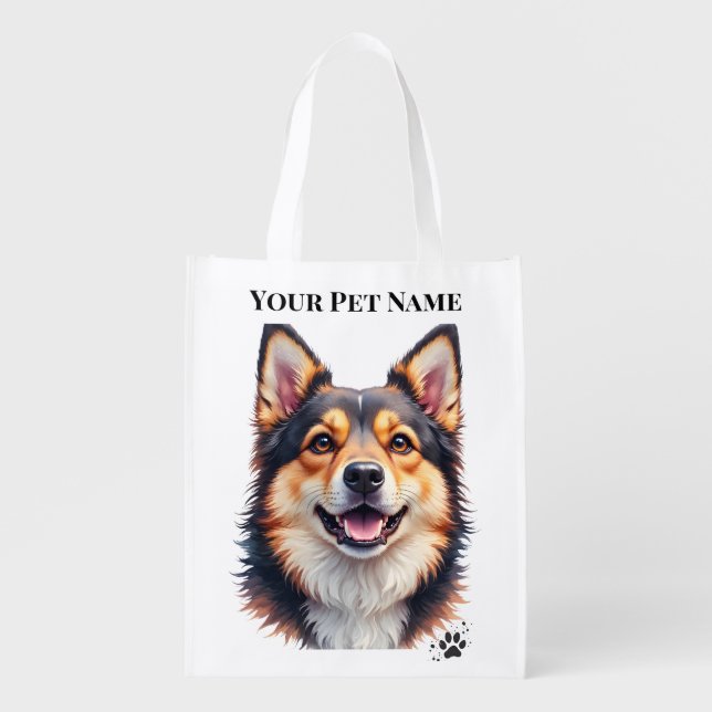 Pet’s Simple Modern Name & Photo Custom Design Grocery Bag (Front)
